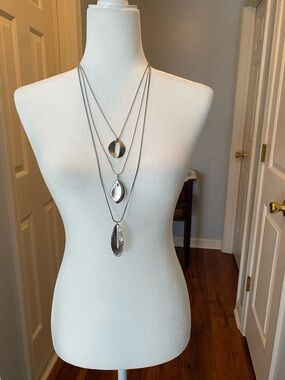 Chico's Silver Layered Teardrop Pendant Necklace